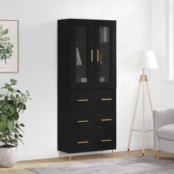 vidaXL Aparador alto madera contrachapada negro 69,5x34x180 cm