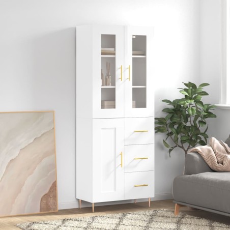vidaXL Aparador alto madera contrachapada blanco brillo 69,5x34x180 cm