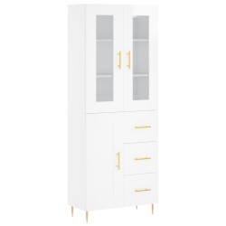 vidaXL Aparador alto madera contrachapada blanco brillo 69,5x34x180 cm