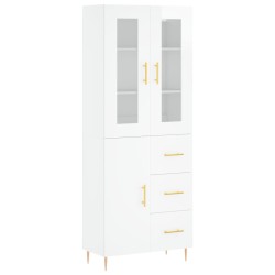 vidaXL Aparador alto madera contrachapada blanco brillo 69,5x34x180 cm