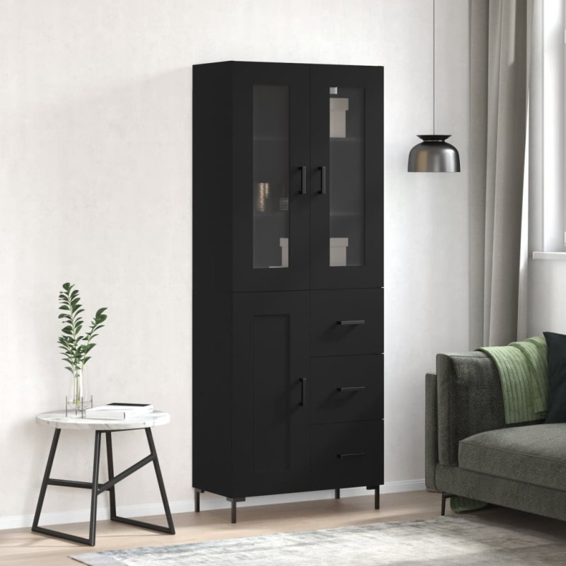 vidaXL Aparador alto madera contrachapada negro 69,5x34x180 cm