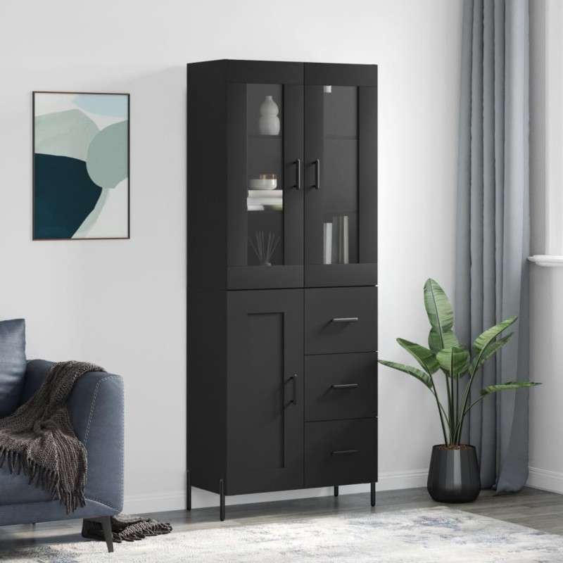 vidaXL Aparador alto madera contrachapada negro 69,5x34x180 cm vidaXL Aparador alto madera contrachapada negro 69,5x34x180 cm