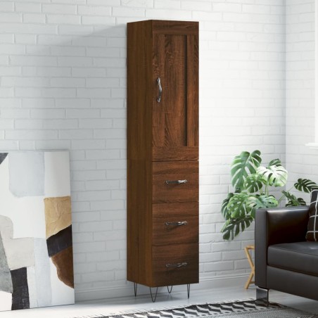 vidaXL Aparador alto madera contrachapada roble marrón 34,5x34x180 cm