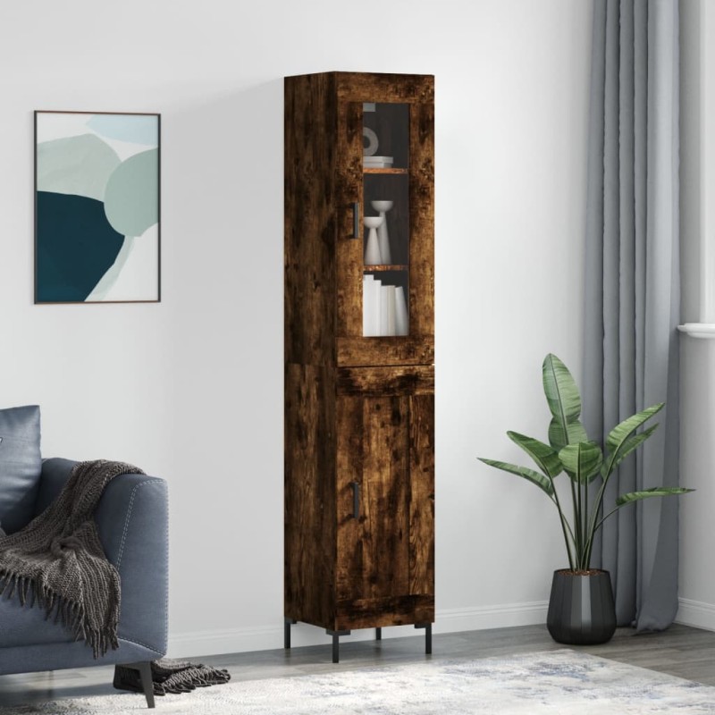 vidaXL Aparador de madera contrachapada roble ahumado 34,5x34x180 cm vidaXL Aparador de madera contrachapada roble ahumado 34,5x34x180 cm