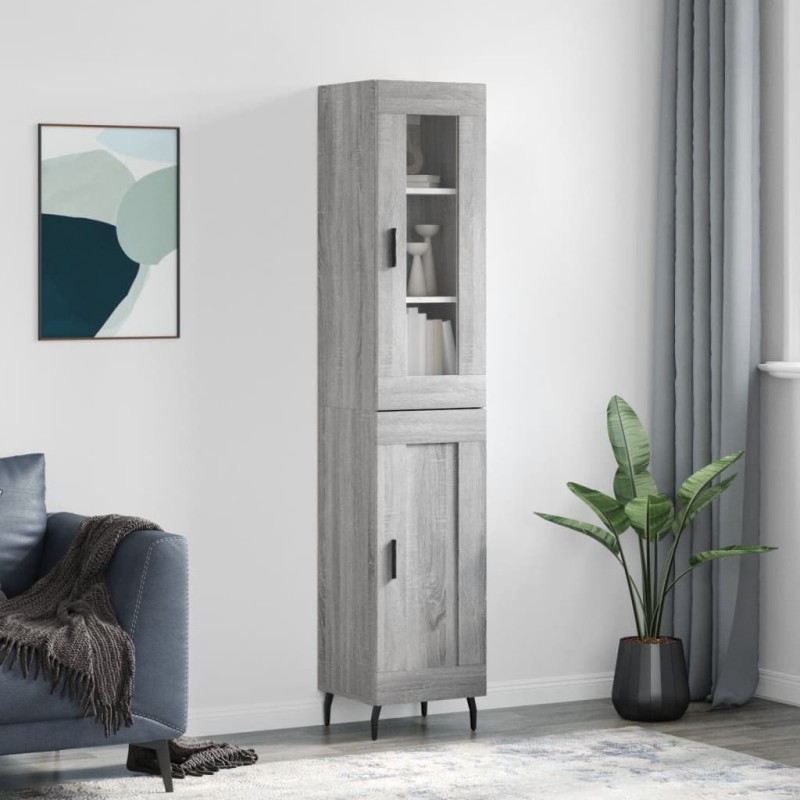 vidaXL Aparador alto madera contrachapada gris Sonoma 34,5x34x180 cm vidaXL Aparador alto madera contrachapada gris Sonoma 34,5x34x180 cm