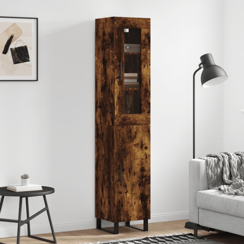 vidaXL Aparador de madera contrachapada roble ahumado 34,5x34x180 cm vidaXL Aparador de madera contrachapada roble ahumado 34,5x34x180 cm
