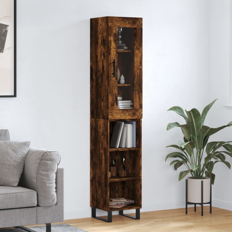 vidaXL Aparador de madera contrachapada roble ahumado 34,5x34x180 cm vidaXL Aparador de madera contrachapada roble ahumado 34,5x34x180 cm