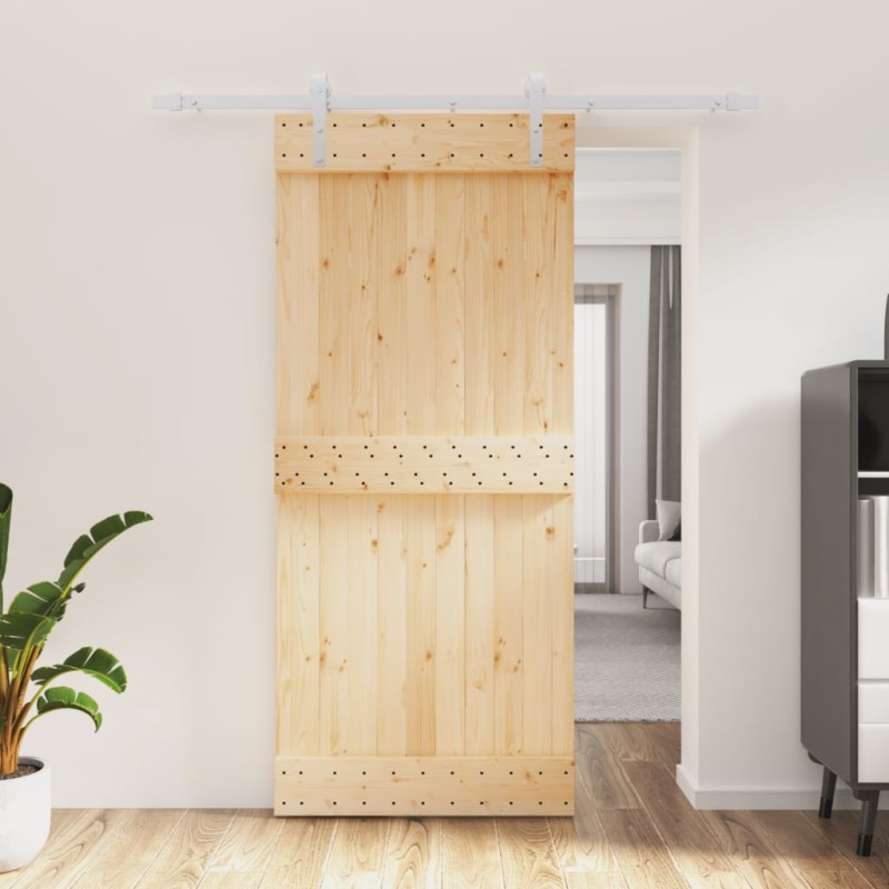 vidaXL Puerta corredera con herrajes madera maciza de pino 90x210 cm vidaXL Puerta corredera con herrajes madera maciza de pino 90x210 cm