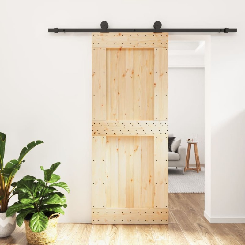 vidaXL Puerta corredera con herrajes madera maciza de pino 85x210 cm vidaXL Puerta corredera con herrajes madera maciza de pino 85x210 cm