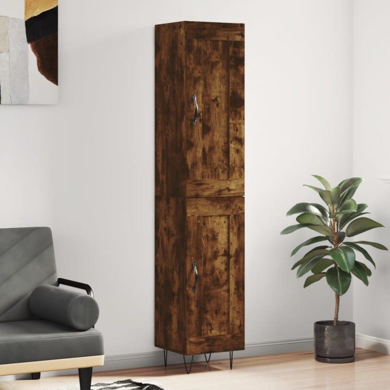 vidaXL Aparador de madera contrachapada roble ahumado 34,5x34x180 cm vidaXL Aparador de madera contrachapada roble ahumado 34,5x34x180 cm