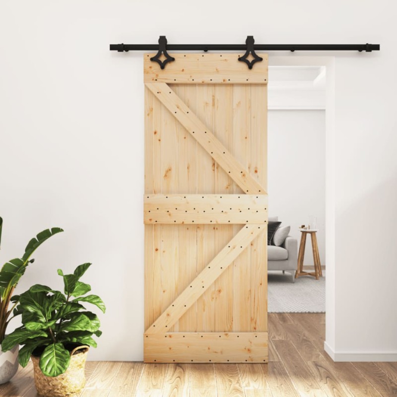 vidaXL Puerta corredera con herrajes madera maciza de pino 85x210 cm vidaXL Puerta corredera con herrajes madera maciza de pino 85x210 cm