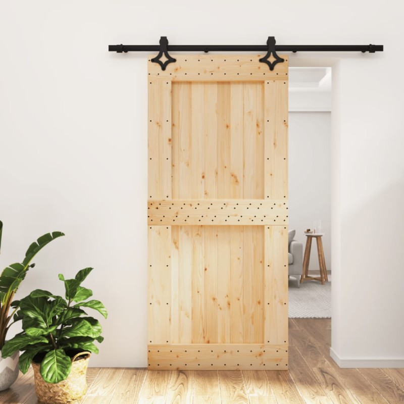 vidaXL Puerta corredera con herrajes madera maciza de pino 95x210 cm vidaXL Puerta corredera con herrajes madera maciza de pino 95x210 cm