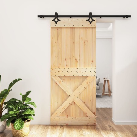 vidaXL Puerta corredera con herrajes madera maciza de pino 90x210 cm