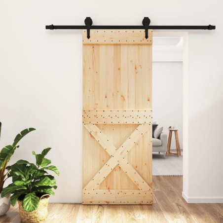 vidaXL Puerta corredera con herrajes madera maciza de pino 85x210 cm