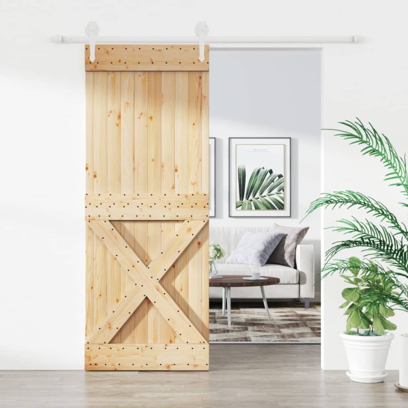 vidaXL Puerta corredera con herrajes madera maciza de pino 80x210 cm vidaXL Puerta corredera con herrajes madera maciza de pino 80x210 cm