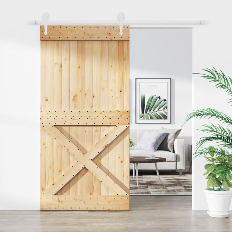 vidaXL Puerta corredera con herrajes madera maciza de pino 100x210 cm vidaXL Puerta corredera con herrajes madera maciza de pino 100x210 cm