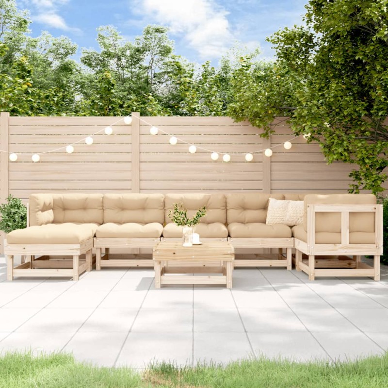 vidaXL Juego de muebles de jardín 8 piezas madera maciza de pino vidaXL Juego de muebles de jardín 8 piezas madera maciza de pino