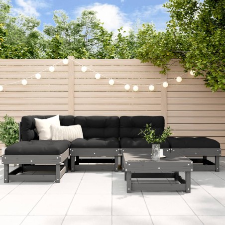 vidaXL Mesa y taburetes altos jardín 6 pzas madera maciza de pino gris