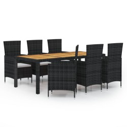vidaXL Juego de comedor de jardín 7 piezas ratán sintético negro