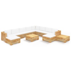 vidaXL Juego muebles de jardín 12 piezas y cojines madera maciza teca
