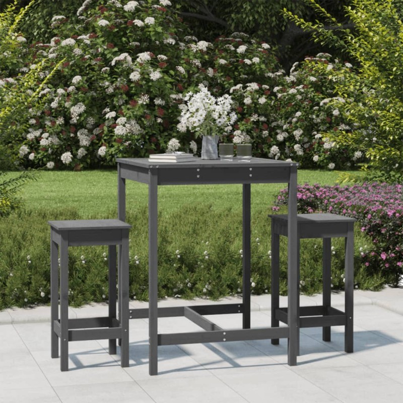 vidaXL Set de mesa y taburetes altos jardín 3 piezas madera pino gris vidaXL Set de mesa y taburetes altos jardín 3 piezas madera pino gris