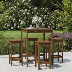 vidaXL Mesa y taburetes altos de jardín 5 pzas madera pino marrón miel