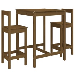 vidaXL Mesa y taburetes altos de jardín 3 pzas madera pino marrón miel