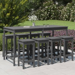 vidaXL Mesa y taburetes altos jardín 9 pzas madera maciza de pino gris