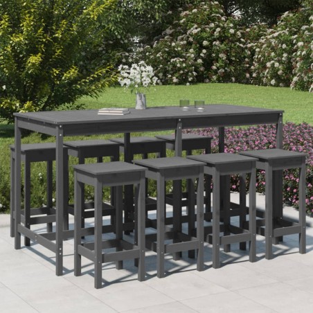 vidaXL Mesa y taburetes altos jardín 9 pzas madera maciza de pino gris