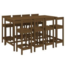 vidaXL Mesa y taburetes altos de jardín 9 pzas madera pino marrón miel