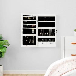 vidaXL Espejo con joyero y luces LED para pared blanco