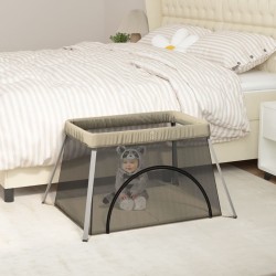 vidaXL Parque infantil para bebés con colchón tela lino gris taupé