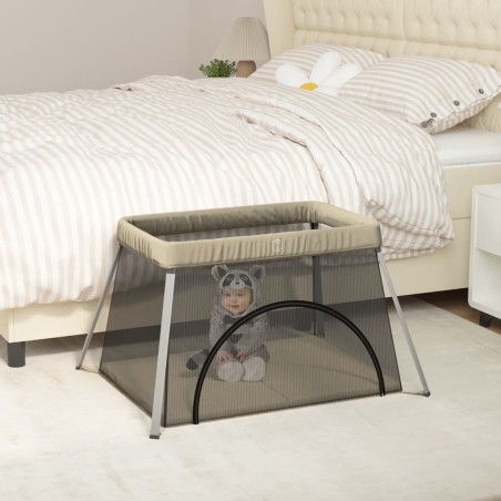 vidaXL Parque infantil para bebés con colchón tela lino gris taupé