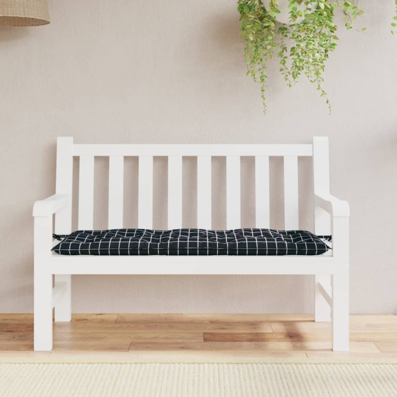 vidaXL Cojín para banco de jardín tela a cuadros negro 120x50x7 cm vidaXL Cojín para banco de jardín tela a cuadros negro 120x50x7 cm