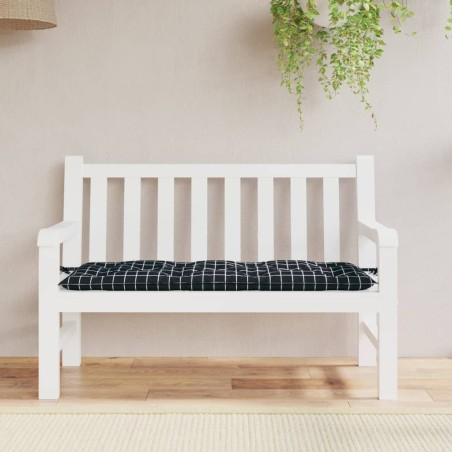 vidaXL Cojín para banco de jardín tela a cuadros negro 120x50x7 cm