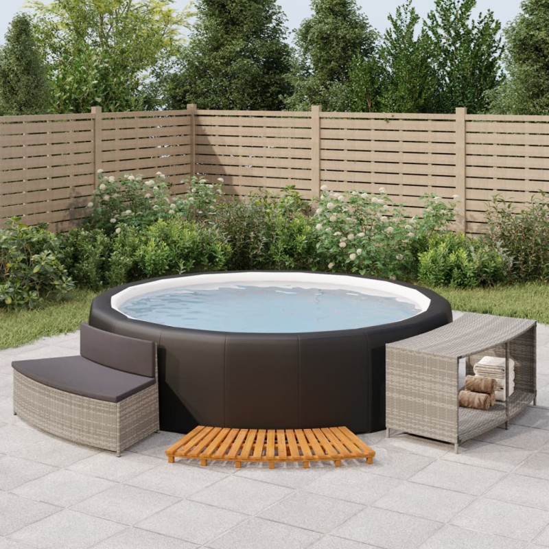 vidaXL Borde bañera hidromasaje madera acacia y ratán sintético gris vidaXL Borde bañera hidromasaje madera acacia y ratán sintético gris