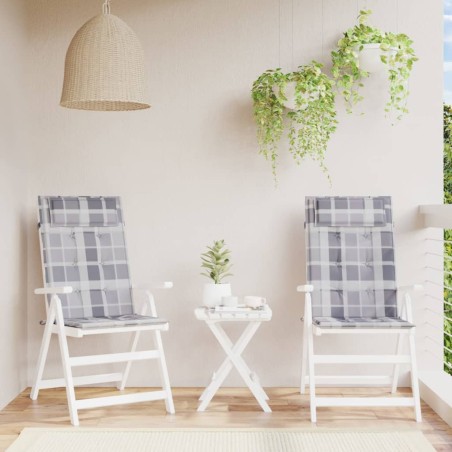 vidaXL Cojines de silla respaldo alto 2 uds tela Oxford a cuadros gris
