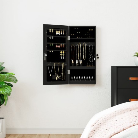 vidaXL Espejo con joyero y luces LED para pared negro