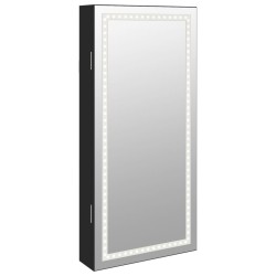vidaXL Espejo con joyero y luces LED para pared negro