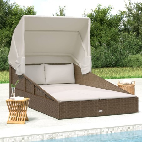 vidaXL Tumbona con toldo plegable ratán sintético marrón 200x114x128cm
