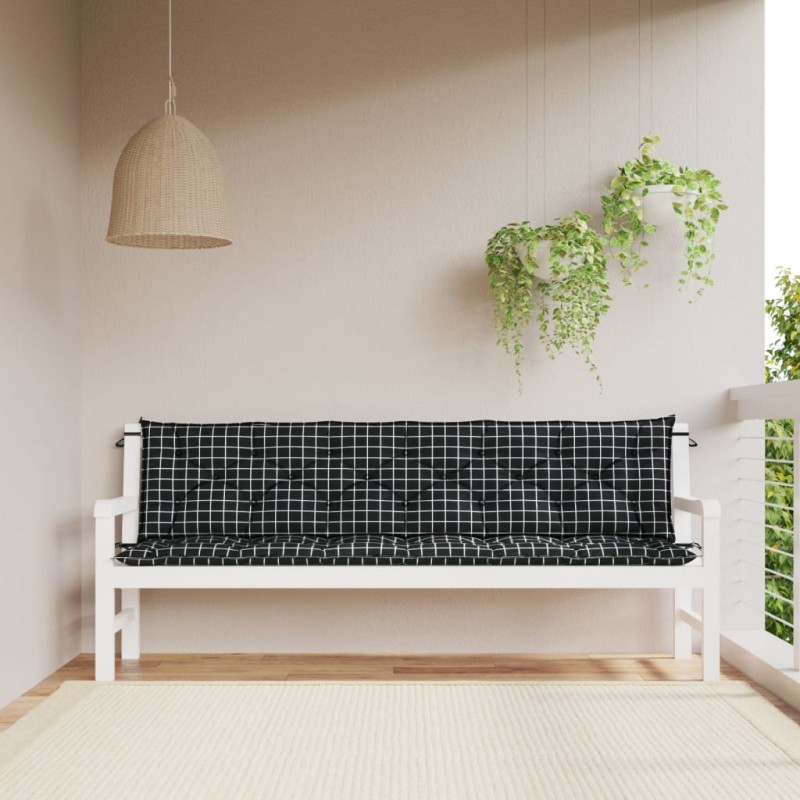 vidaXL Cojines para banco jardín 2 uds tela a cuadros negro 200x50x7cm vidaXL Cojines para banco jardín 2 uds tela a cuadros negro 200x50x7cm