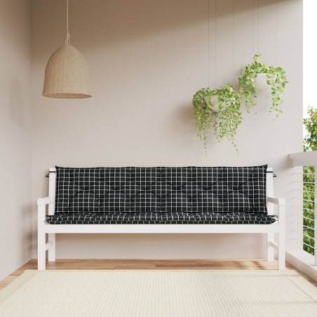 vidaXL Cojines para banco jardín 2 uds tela a cuadros negro 200x50x7cm