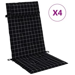 vidaXL Cojines silla respaldo alto 4 uds tela Oxford a cuadros negro