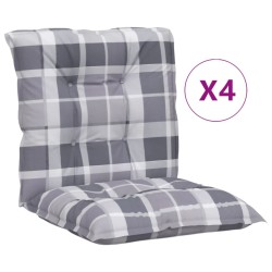 vidaXL Cojín silla de jardín respaldo bajo 4 uds tela a cuadros gris