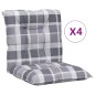 vidaXL Cojín silla de jardín respaldo bajo 4 uds tela a cuadros gris vidaXL Cojín silla de jardín respaldo bajo 4 uds tela a cuadros gris