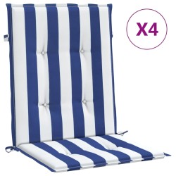 vidaXL Cojines silla de respaldo bajo 4 uds tela a rayas azul y blanco