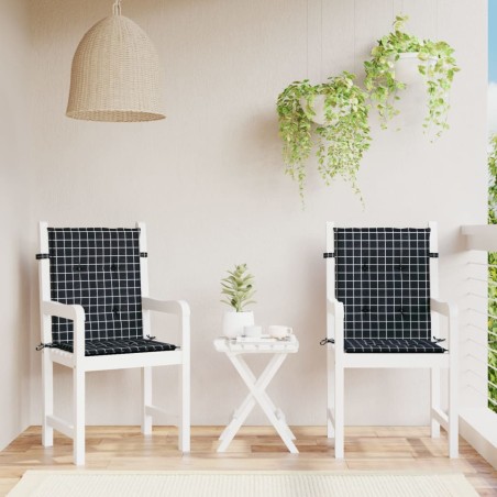 vidaXL Cojines para silla con respaldo bajo 2 uds tela a cuadros negro