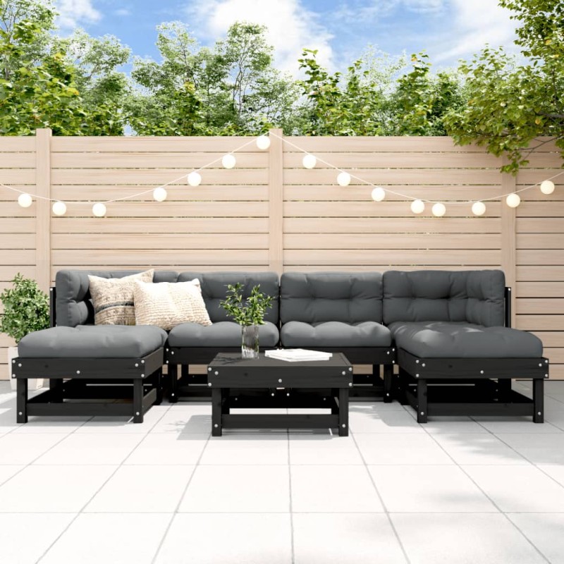 vidaXL Juego de muebles de jardín 7 piezas madera maciza de pino negro vidaXL Juego de muebles de jardín 7 piezas madera maciza de pino negro