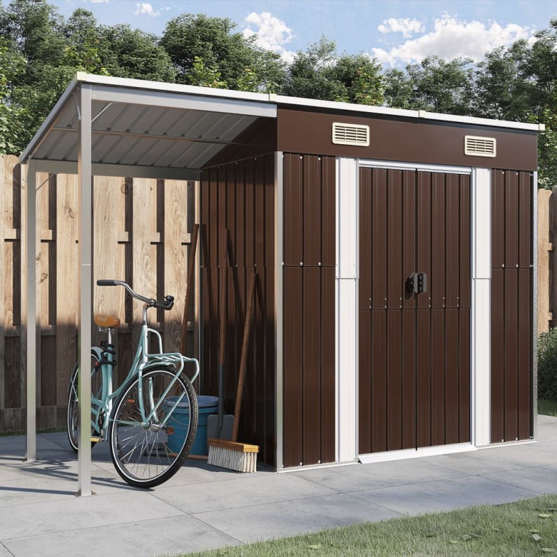 vidaXL Cobertizo jardín tejado alargado acero marrón 277x110,5x181 cm vidaXL Cobertizo jardín tejado alargado acero marrón 277x110,5x181 cm