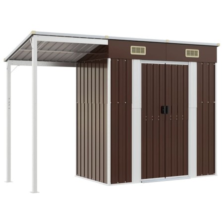 vidaXL Cobertizo jardín tejado alargado acero marrón 277x110,5x181 cm